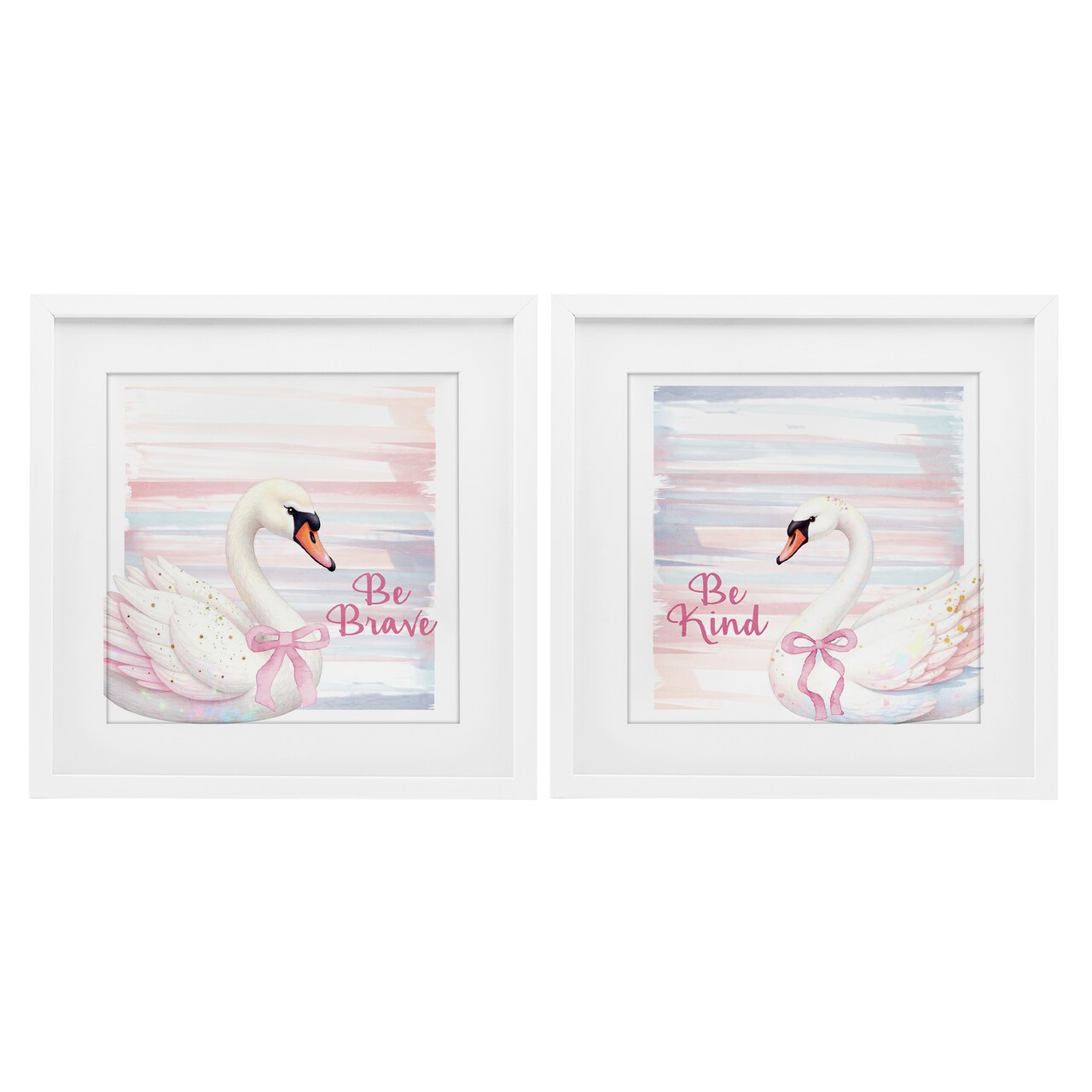 Stupell Industries Be Brave & Kind Pastel Swan 2pc Framed Print Under Glass Set, design by Kim Allen